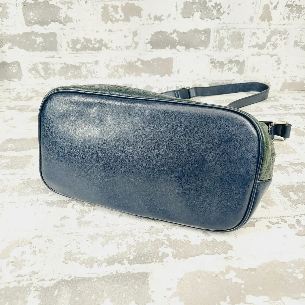 Giani Bernini Green Purse Blue 2Tone Classic Pattern Genuine Leather 0987 - Picture 9 of 14